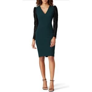 Badgley Mishka green black lace long sleeved vneck sheath dress Goth Romantic